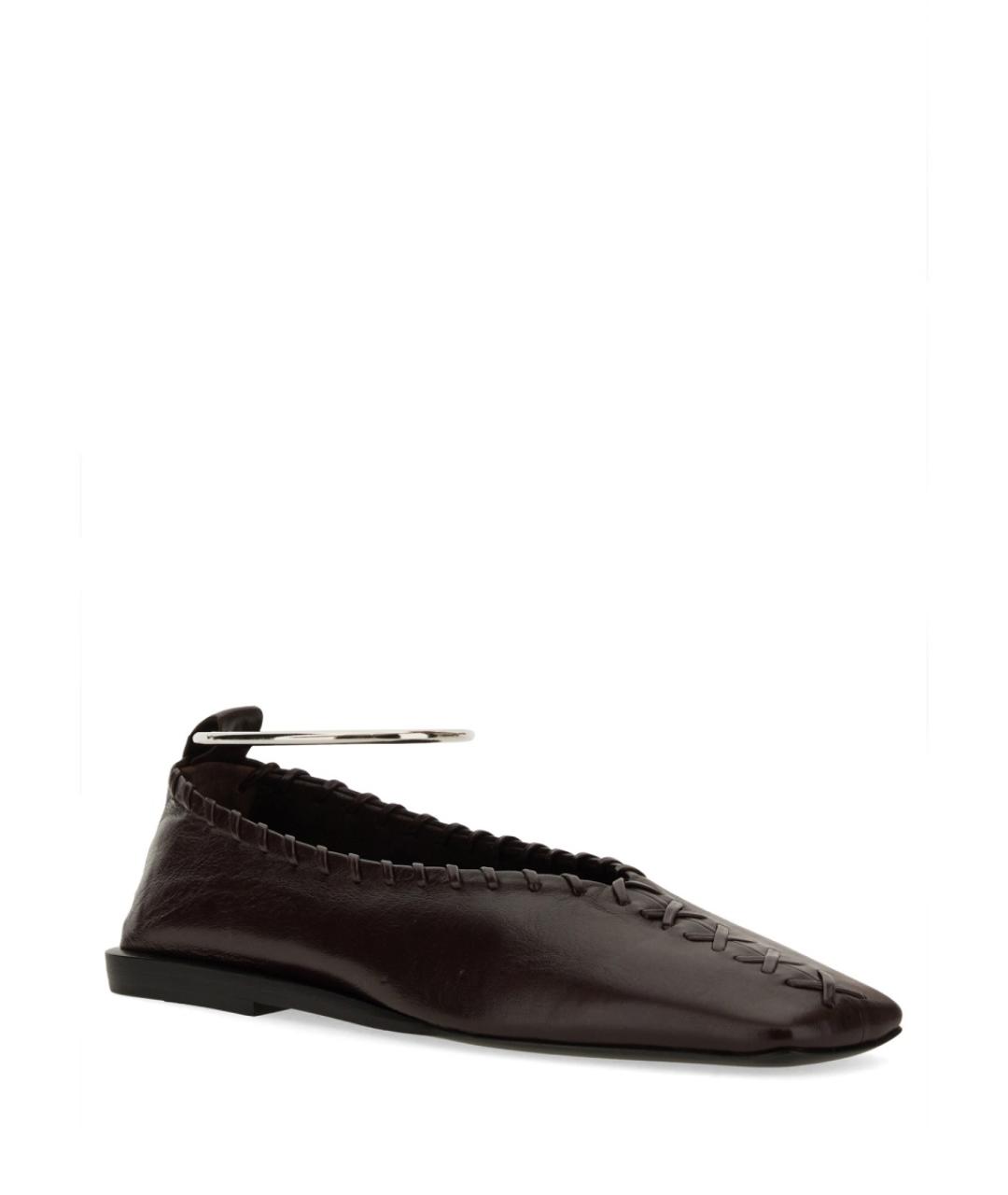 JIL SANDER Бордовые кожаные балетки, фото 2