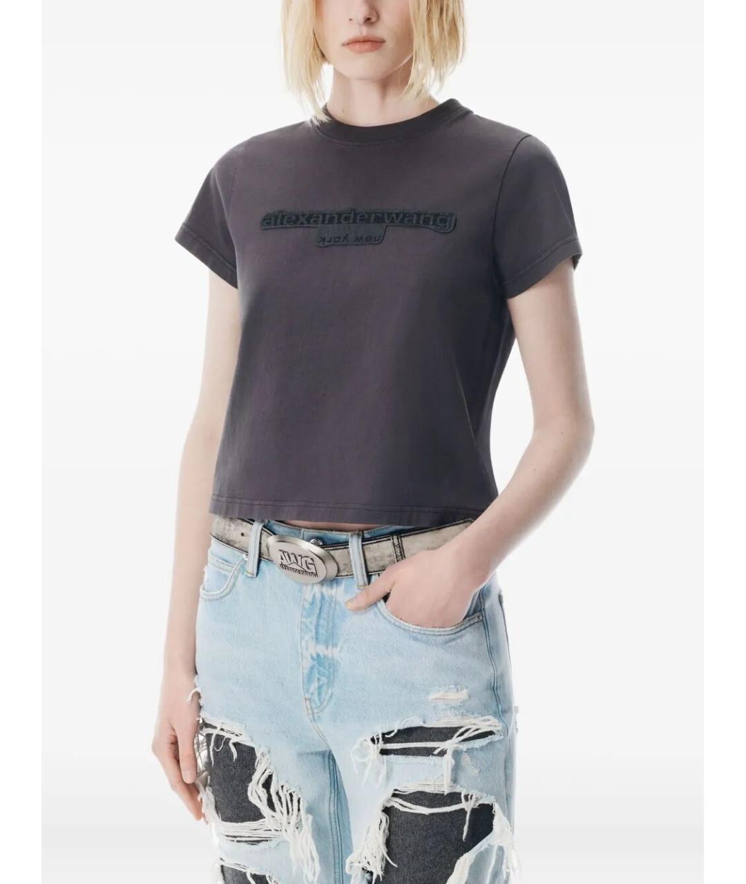 ALEXANDER WANG Серая хлопковая футболка, фото 2