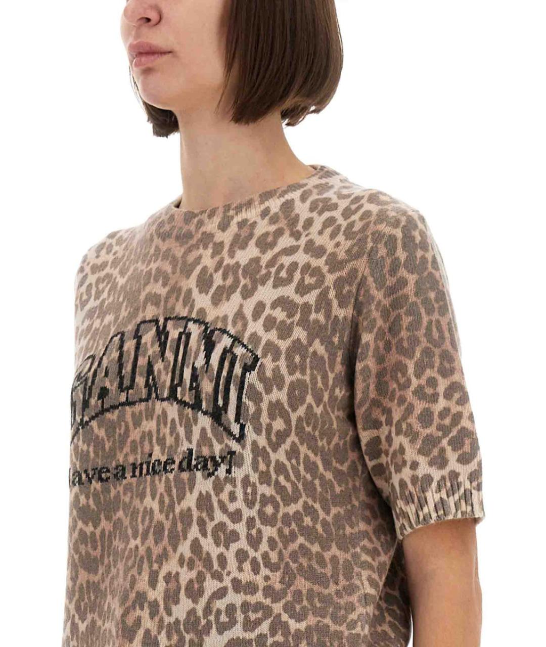 GANNI Коричневая шерстяная футболка, фото 5