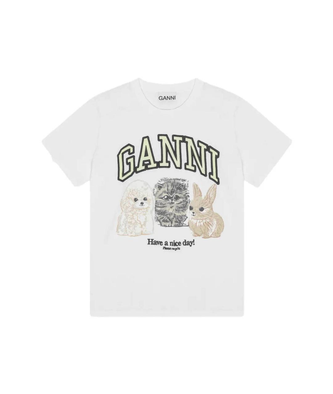 GANNI Белая хлопковая футболка, фото 1