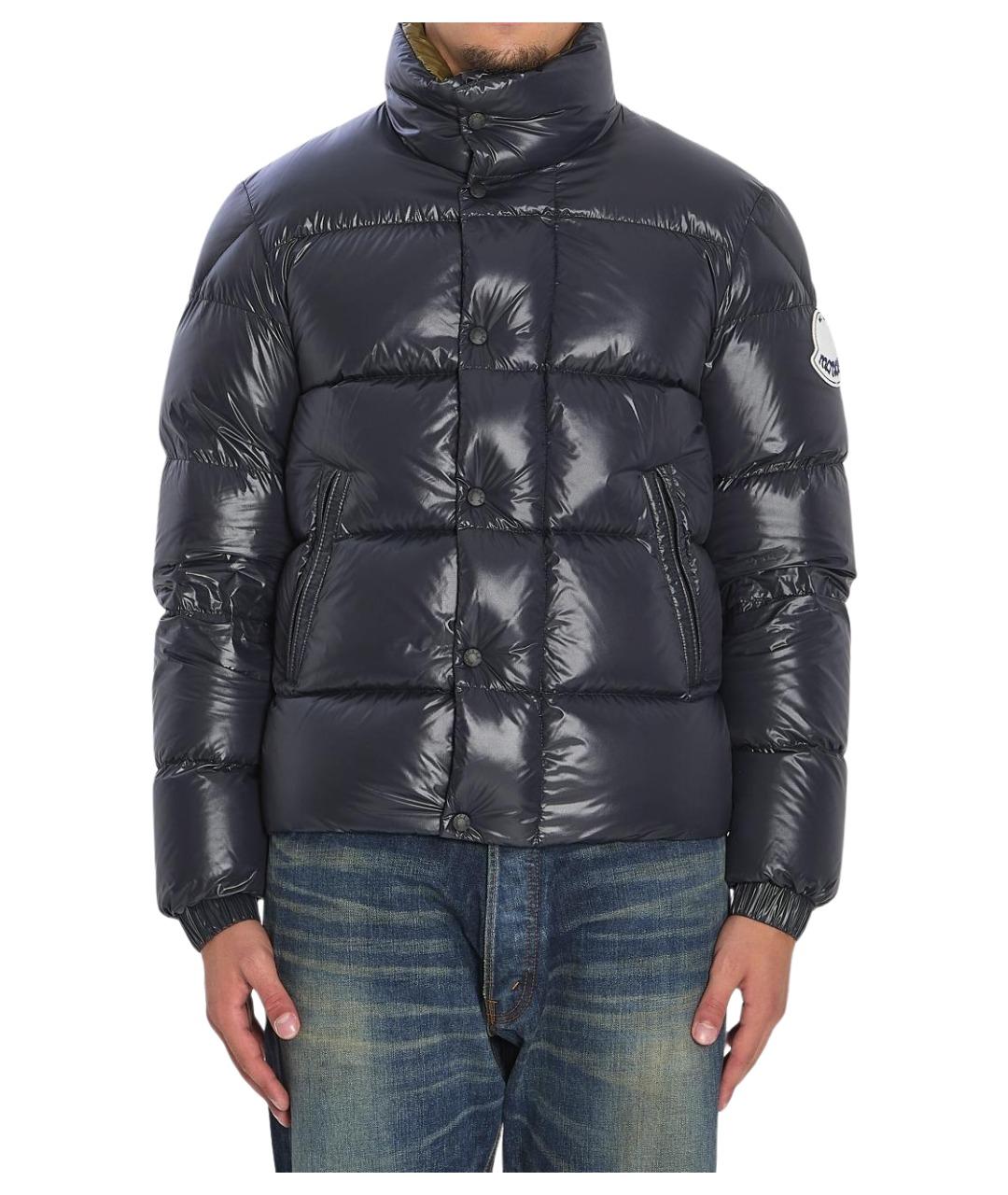 MONCLER Темно-синий полиамидовый пуховик, фото 1