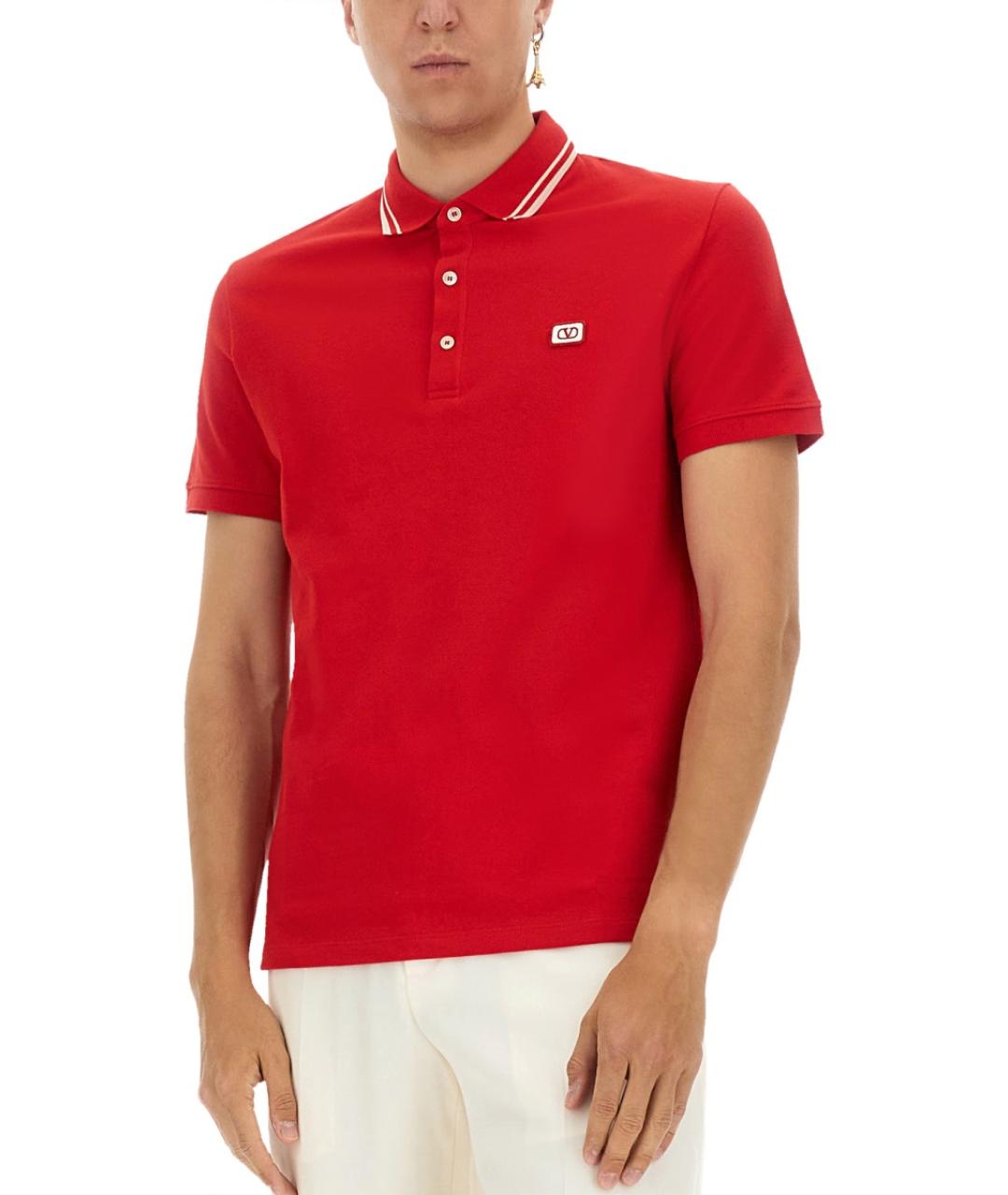 VALENTINO Красное хлопковое поло с коротким рукавом, фото 5