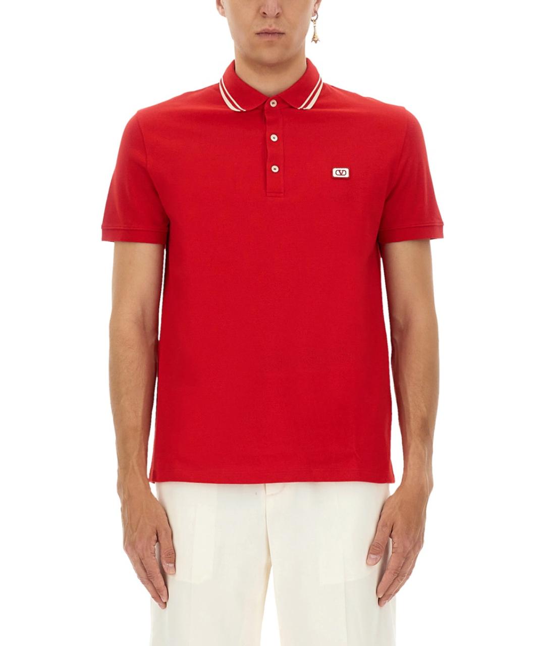 VALENTINO Красное хлопковое поло с коротким рукавом, фото 2
