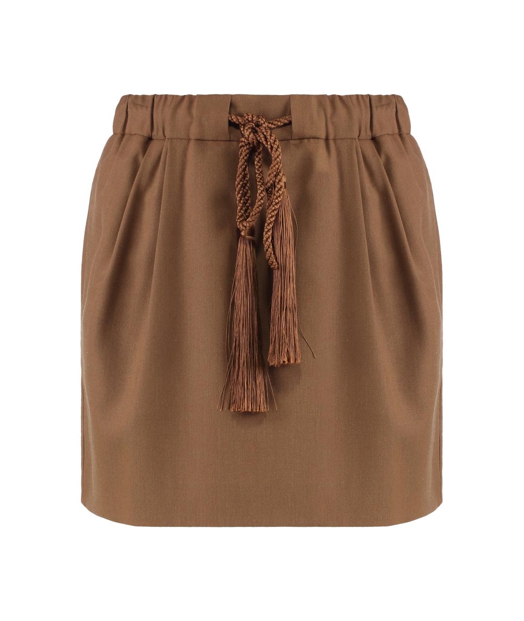 MAX MARA Коричневая шерстяная юбка мини, фото 1