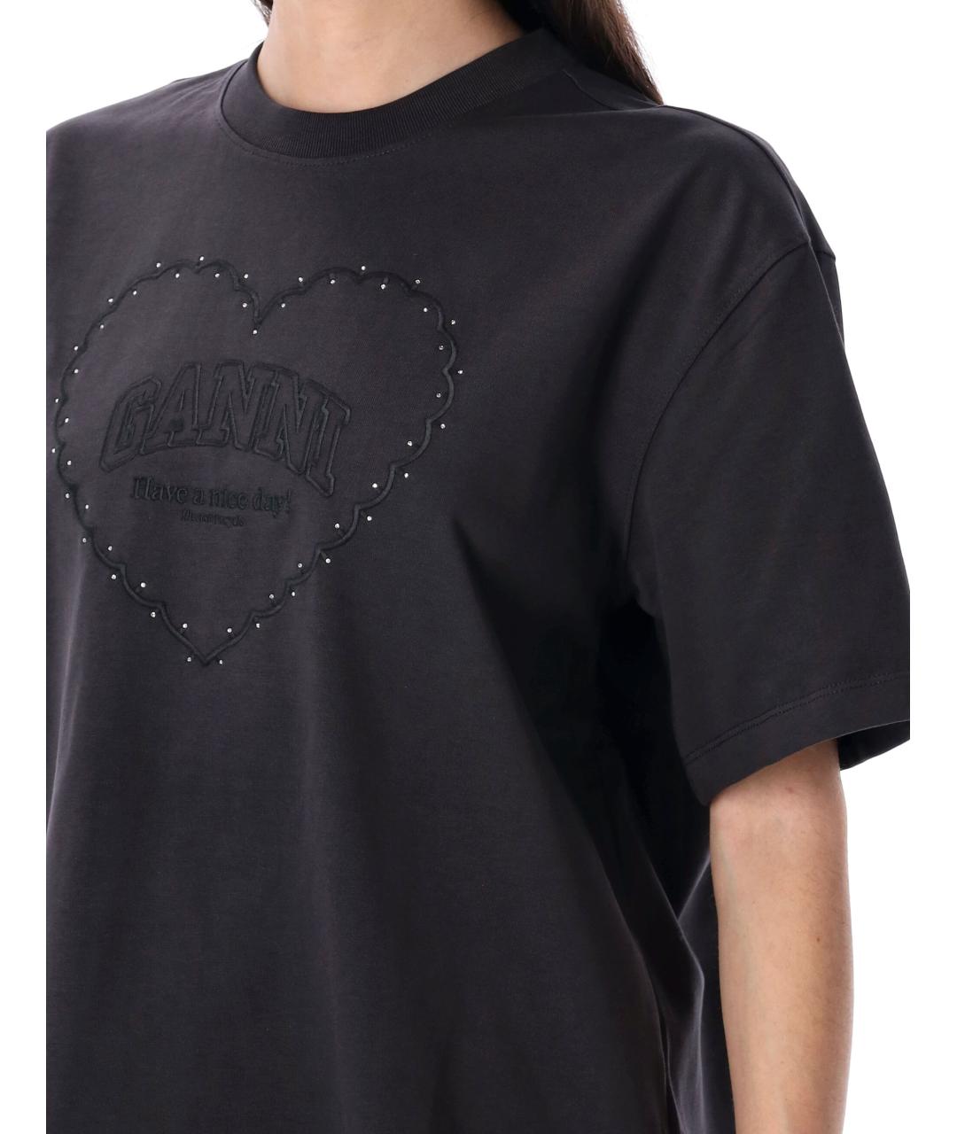 GANNI Антрацитовая хлопковая футболка, фото 3