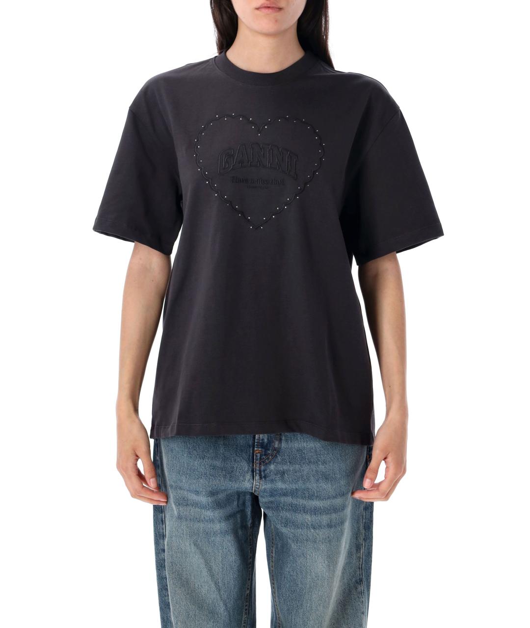 GANNI Антрацитовая хлопковая футболка, фото 4
