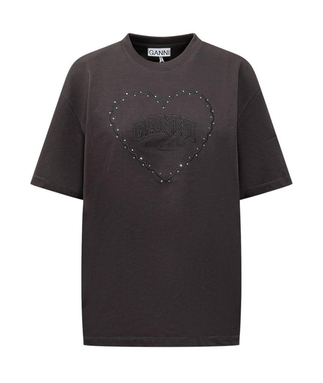 GANNI Антрацитовая хлопковая футболка, фото 1