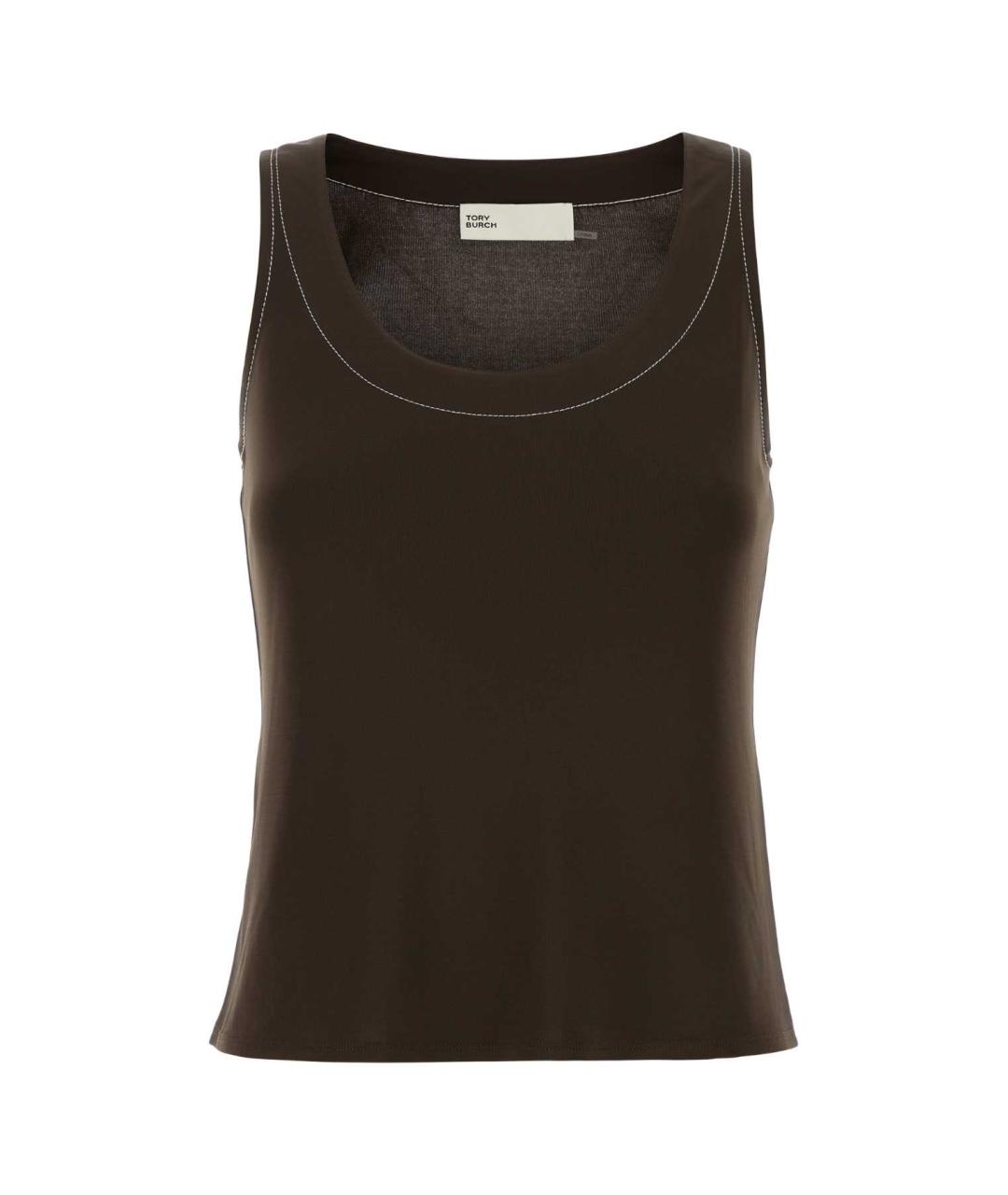 TORY BURCH Коричневая вискозная майка, фото 1