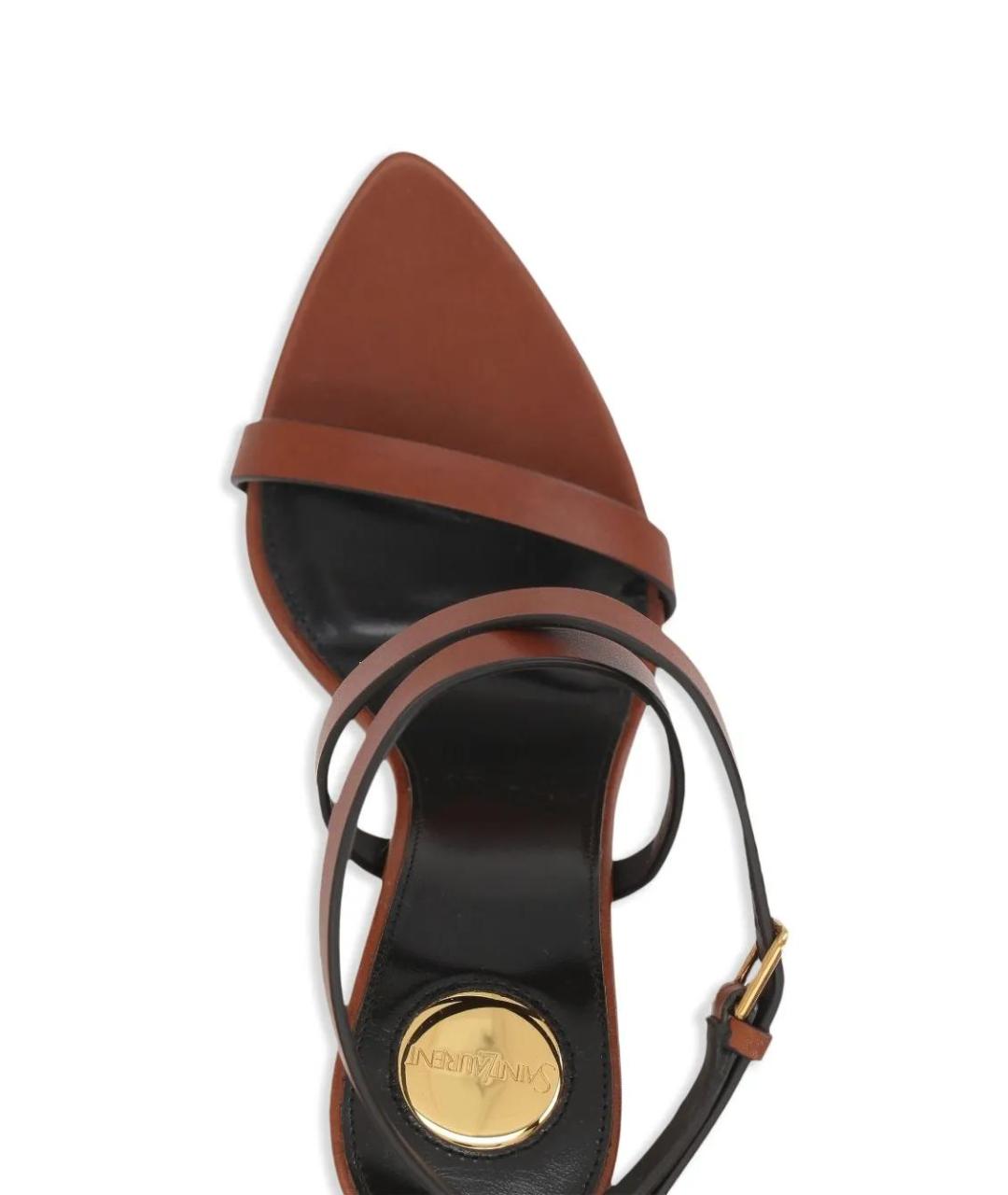 SAINT LAURENT Коричневые кожаные босоножки, фото 4