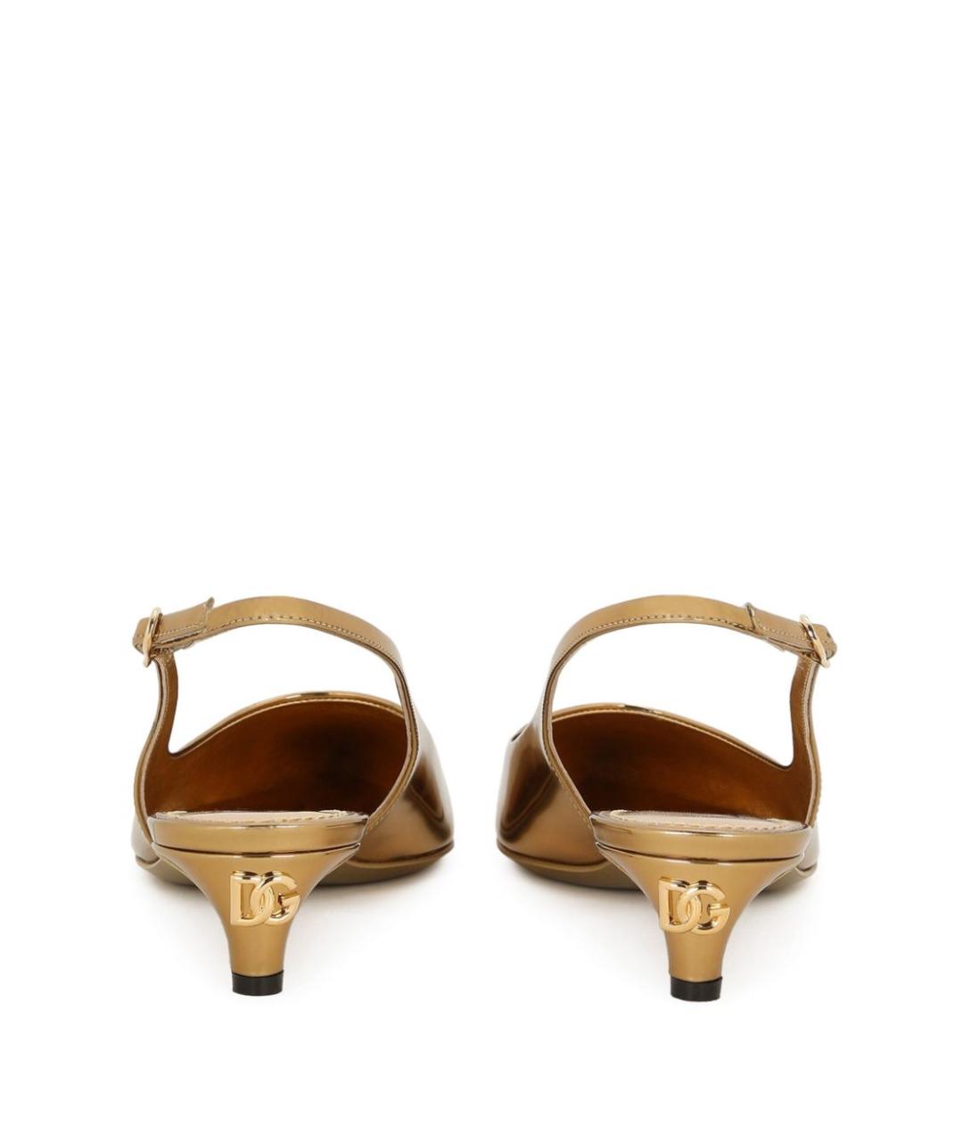 DOLCE&GABBANA Золотые кожаные лодочки на низком каблуке, фото 2