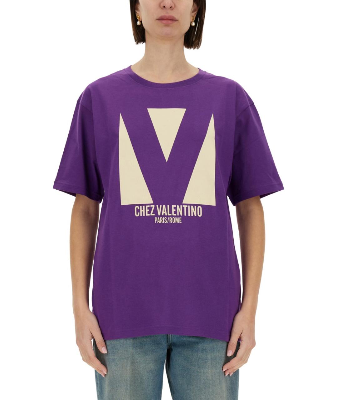 VALENTINO Фиолетовая хлопковая футболка, фото 2