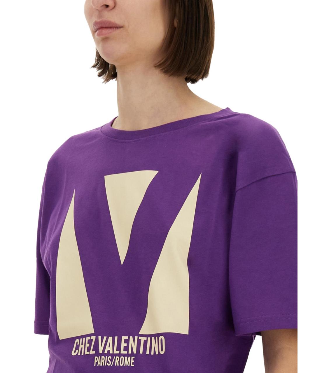 VALENTINO Фиолетовая хлопковая футболка, фото 5