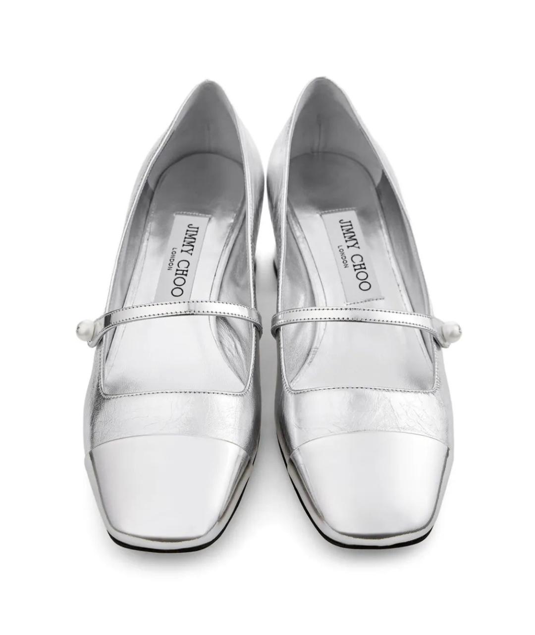JIMMY CHOO Серебряные кожаные туфли, фото 4
