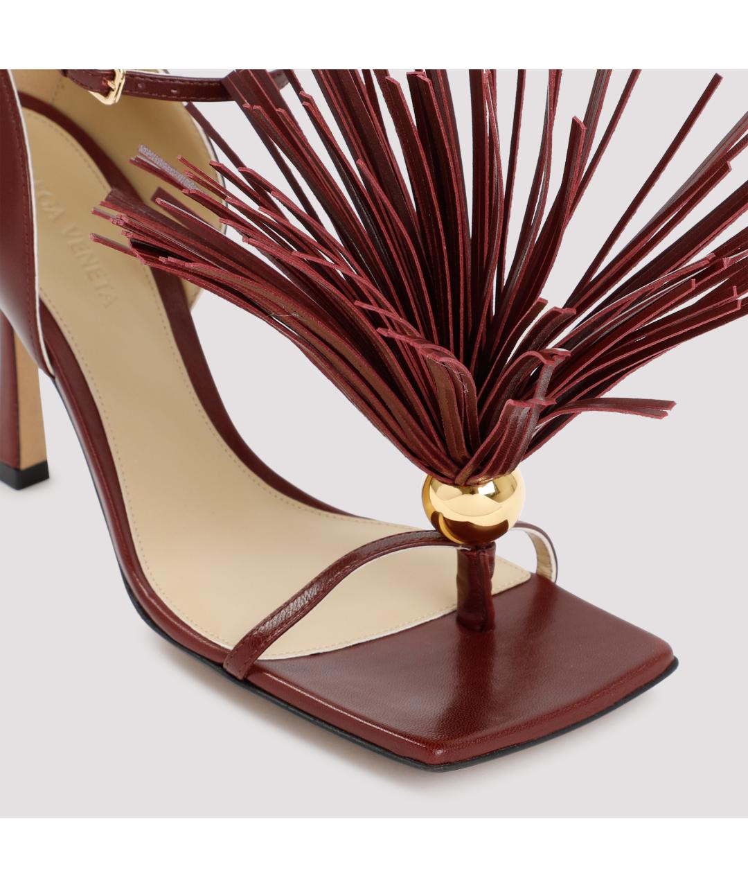 BOTTEGA VENETA Бордовые кожаные босоножки, фото 5