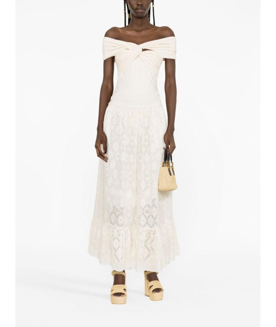 GUCCI Белая хлопковая юбка макси, фото 4