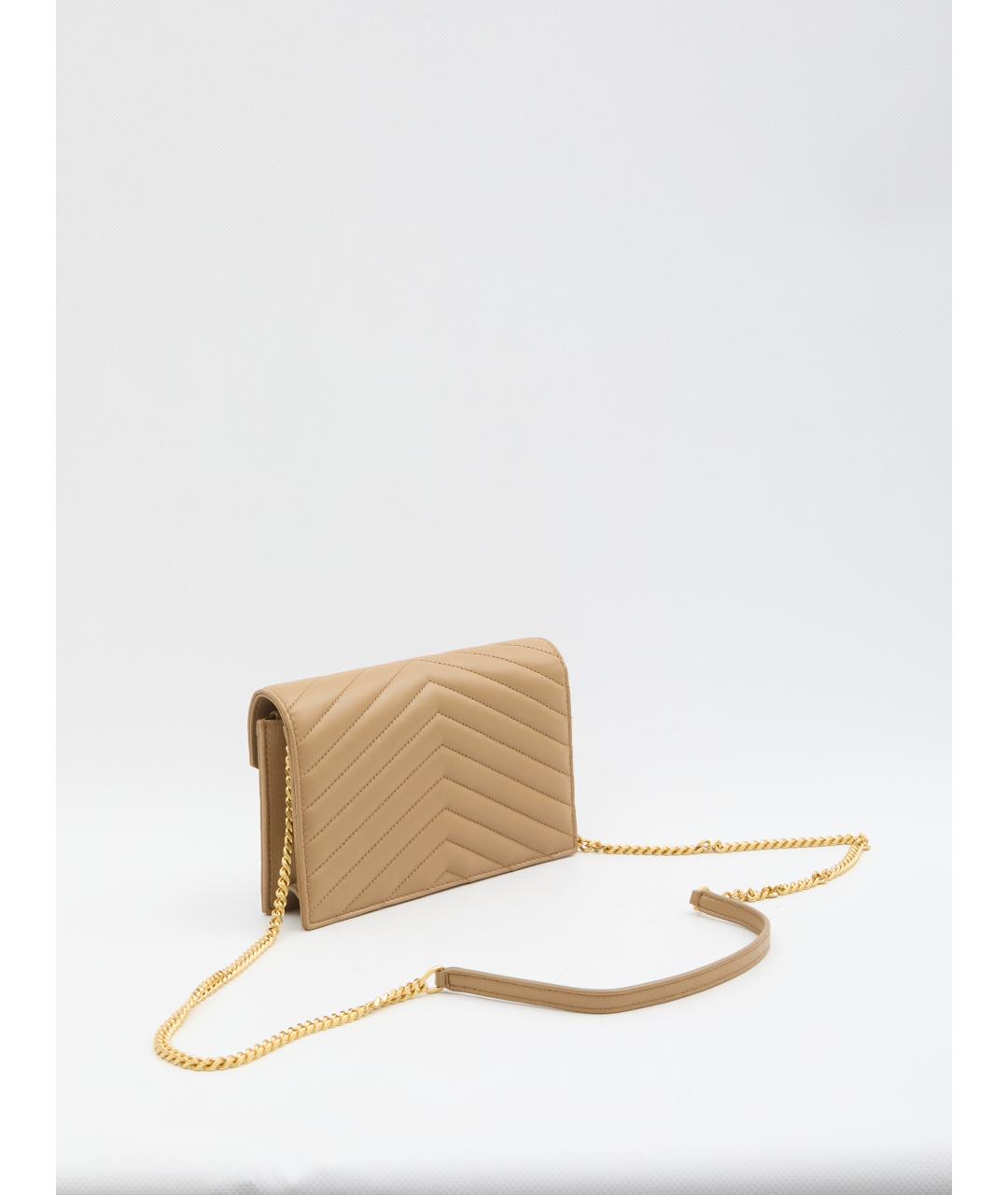 SAINT LAURENT Бежевая кожаная сумка через плечо, фото 2