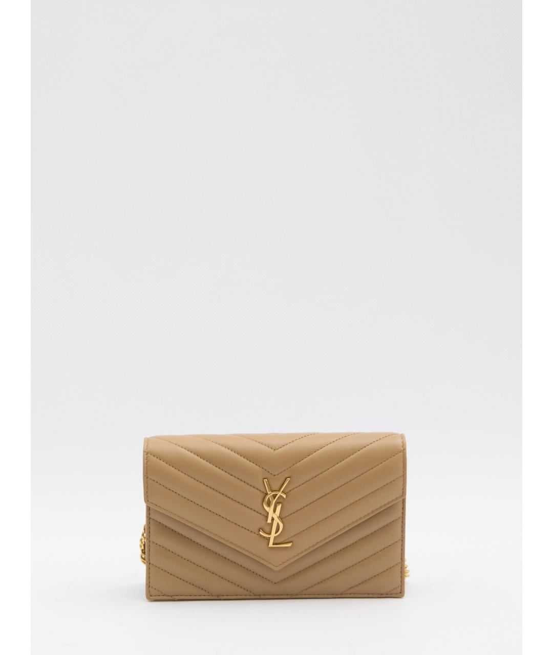 SAINT LAURENT Бежевая кожаная сумка через плечо, фото 6