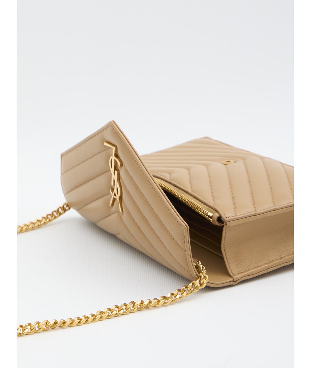 SAINT LAURENT Бежевая кожаная сумка через плечо, фото 4