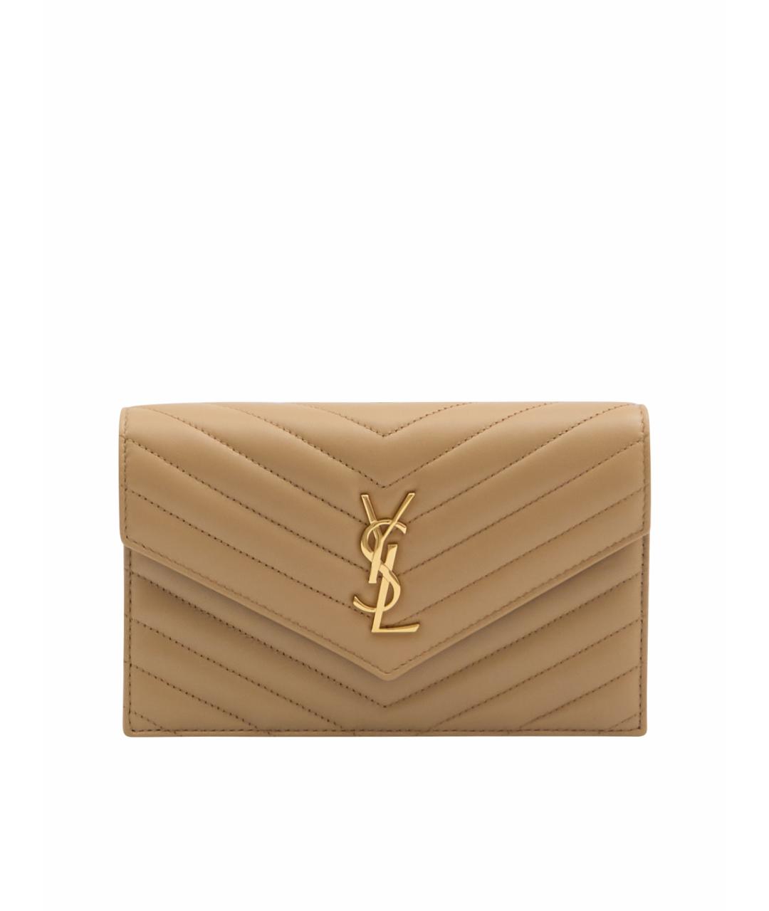 SAINT LAURENT Бежевая кожаная сумка через плечо, фото 1