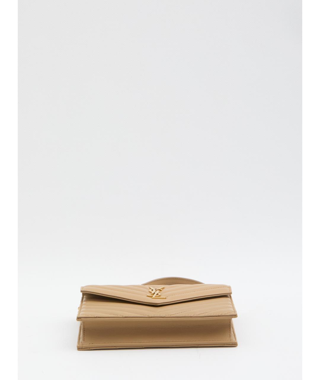 SAINT LAURENT Бежевая кожаная сумка через плечо, фото 3
