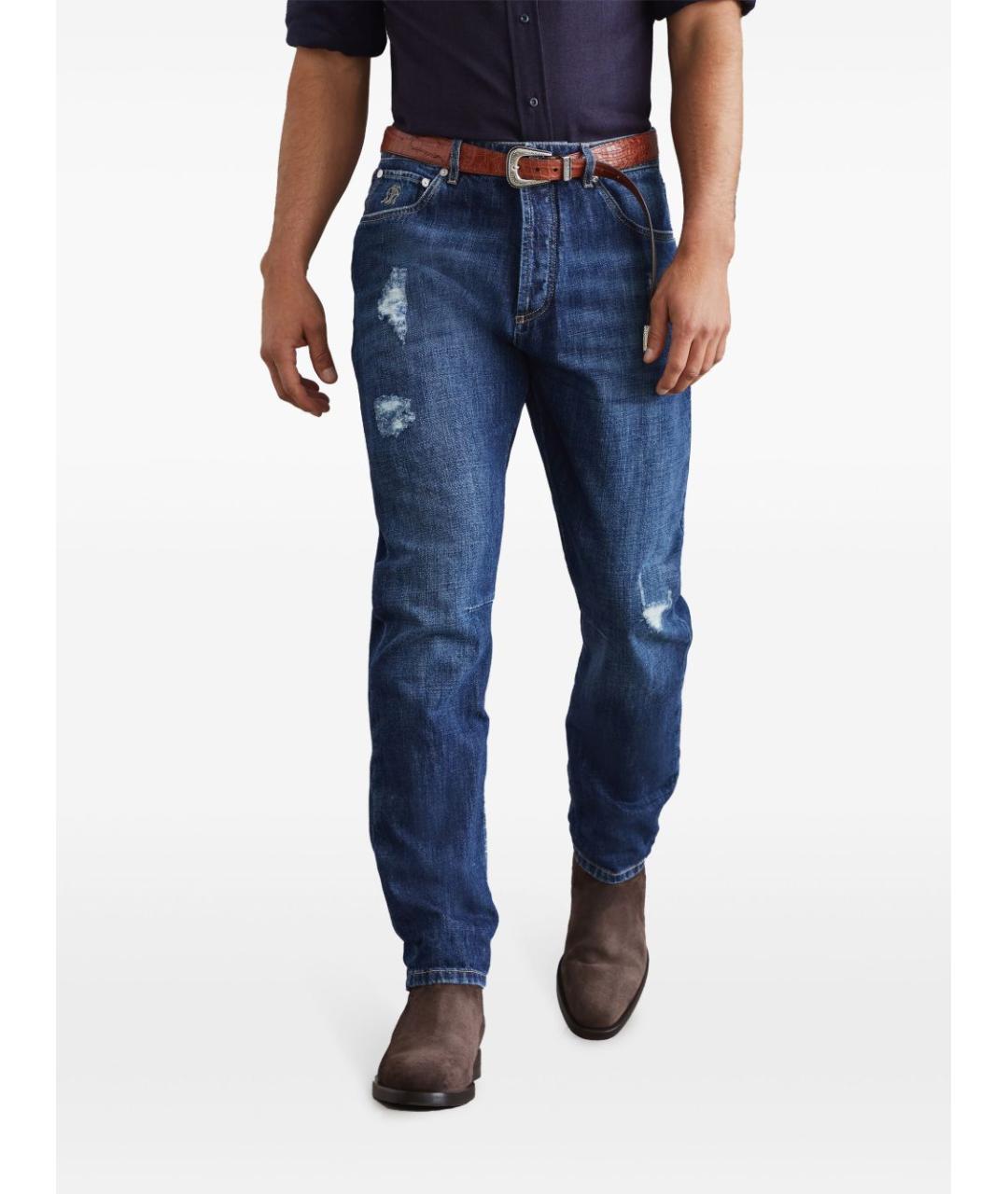 BRUNELLO CUCINELLI Синие хлопковые джинсы скинни, фото 5