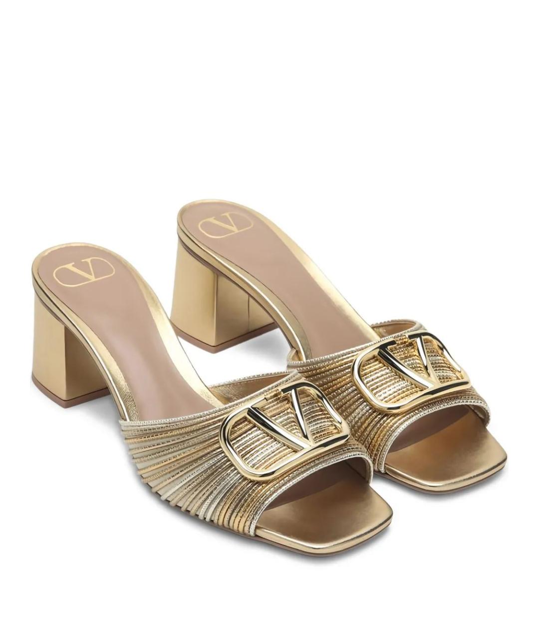 VALENTINO Золотые кожаные мюли, фото 2