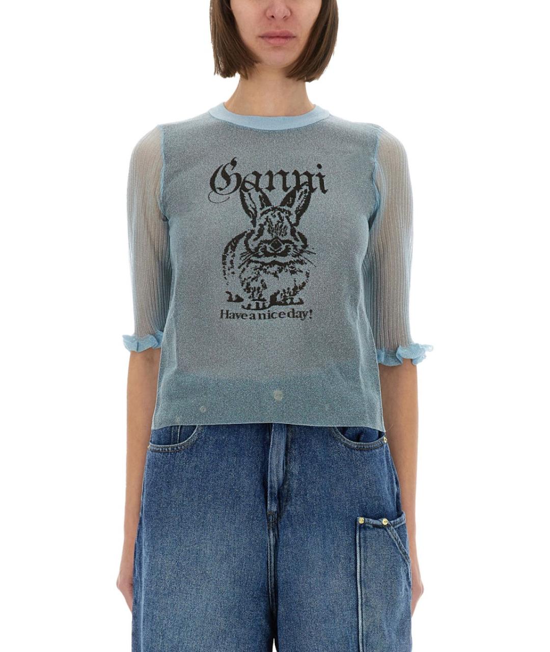 GANNI Голубой полиэстеровый джемпер / свитер, фото 2