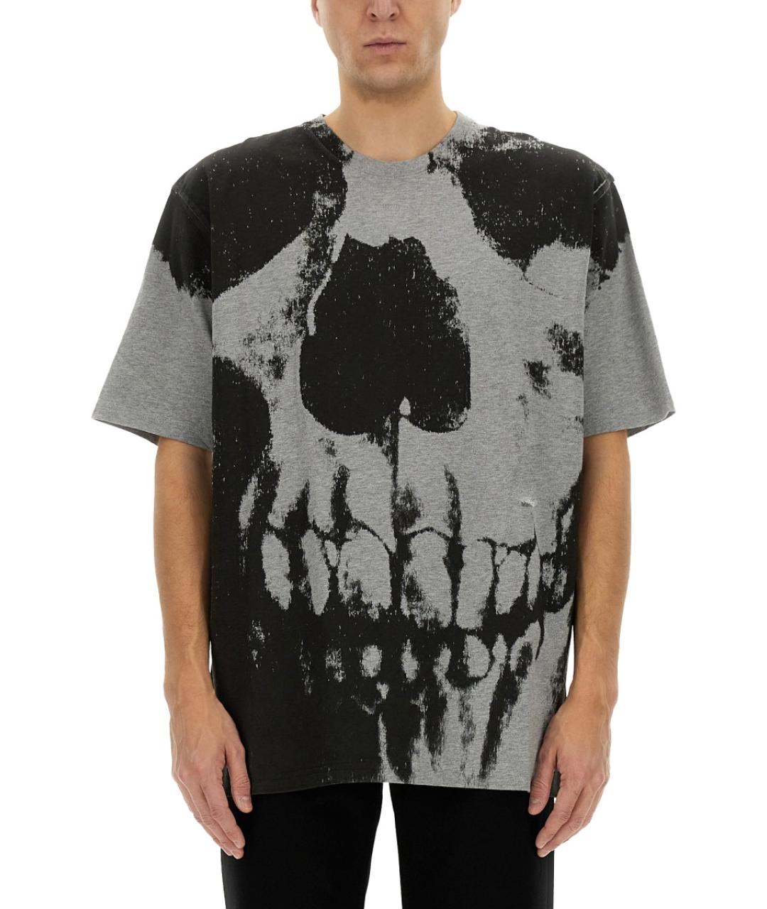 ALEXANDER MCQUEEN Серая хлопковая футболка, фото 2
