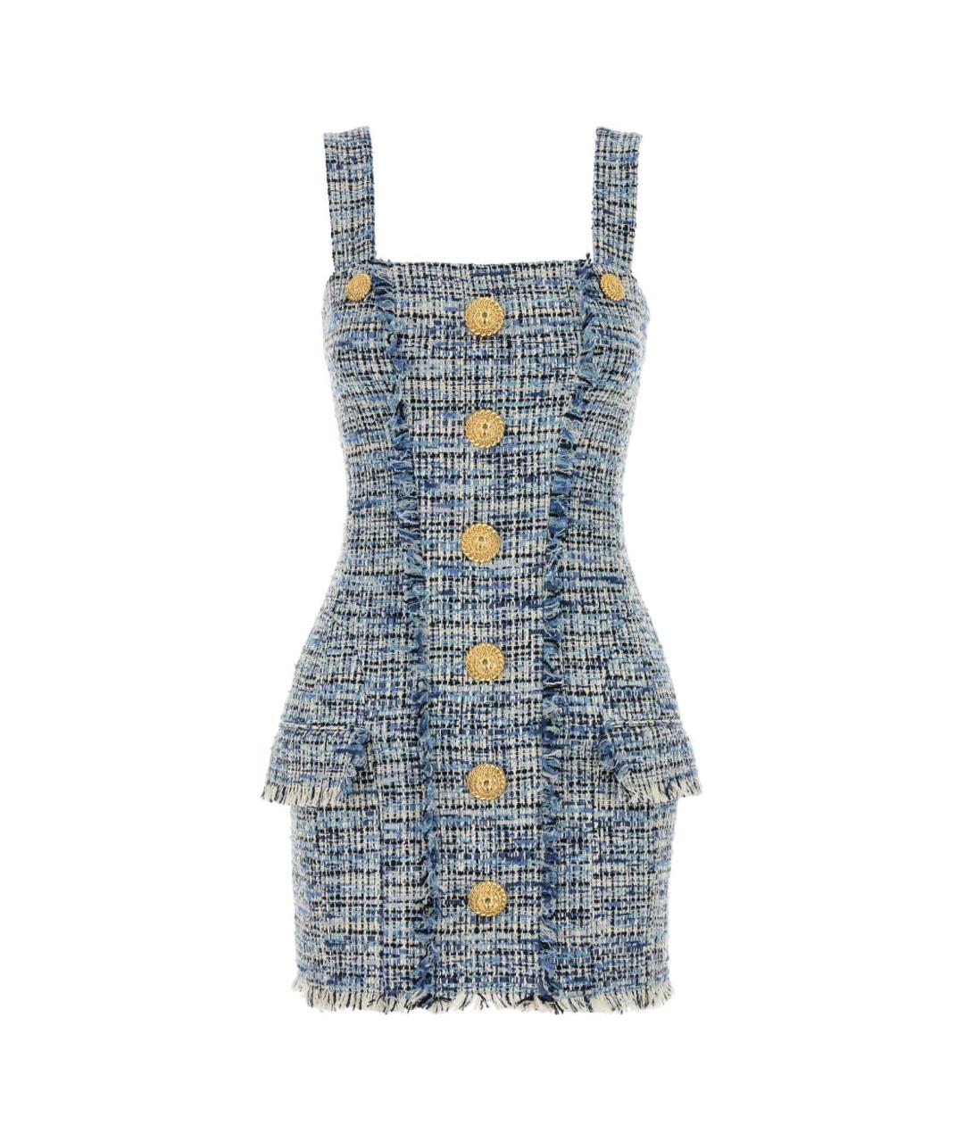 BALMAIN Голубое твидовое повседневное платье, фото 1