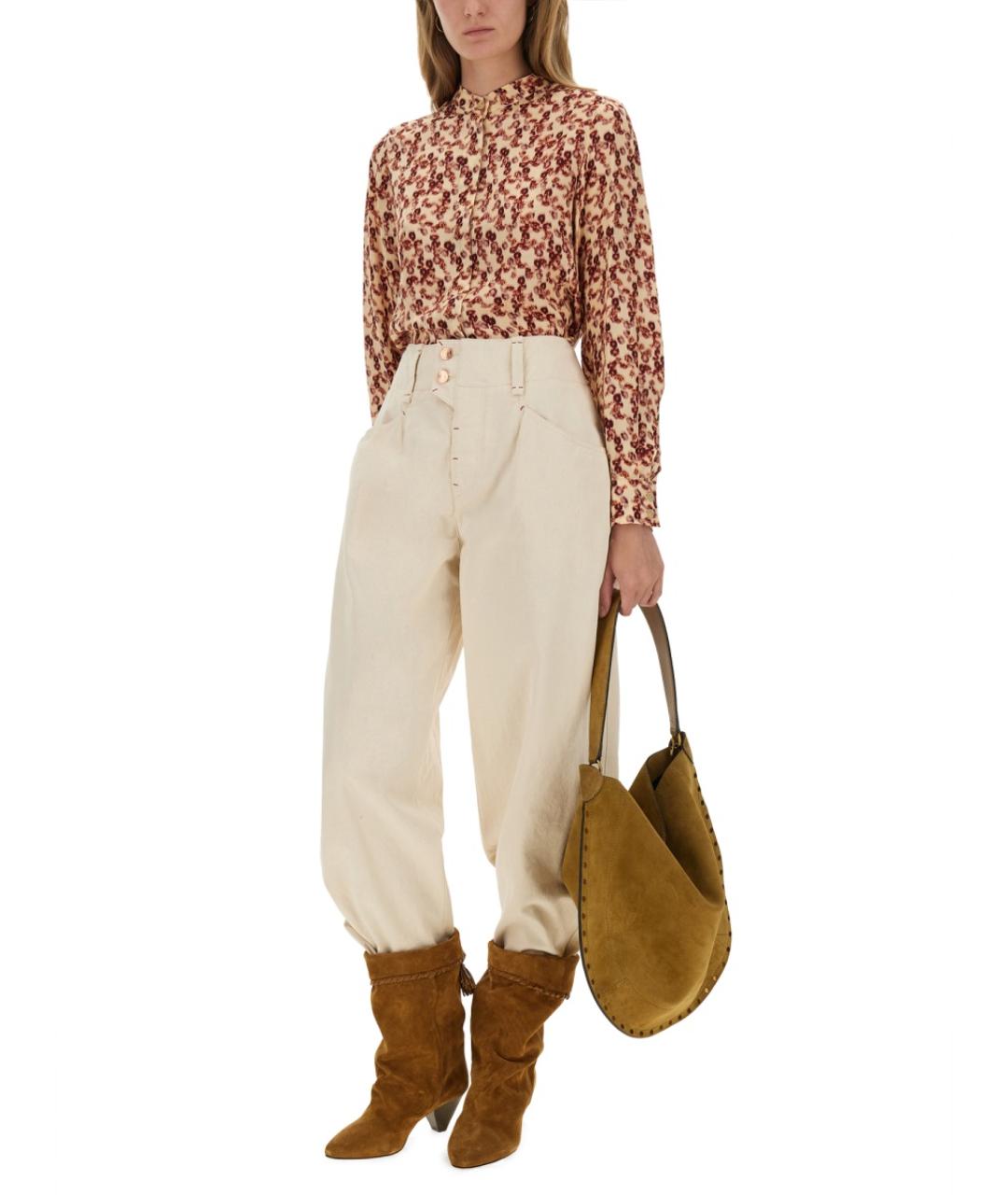 ISABEL MARANT Бежевые хлопковые прямые брюки, фото 4