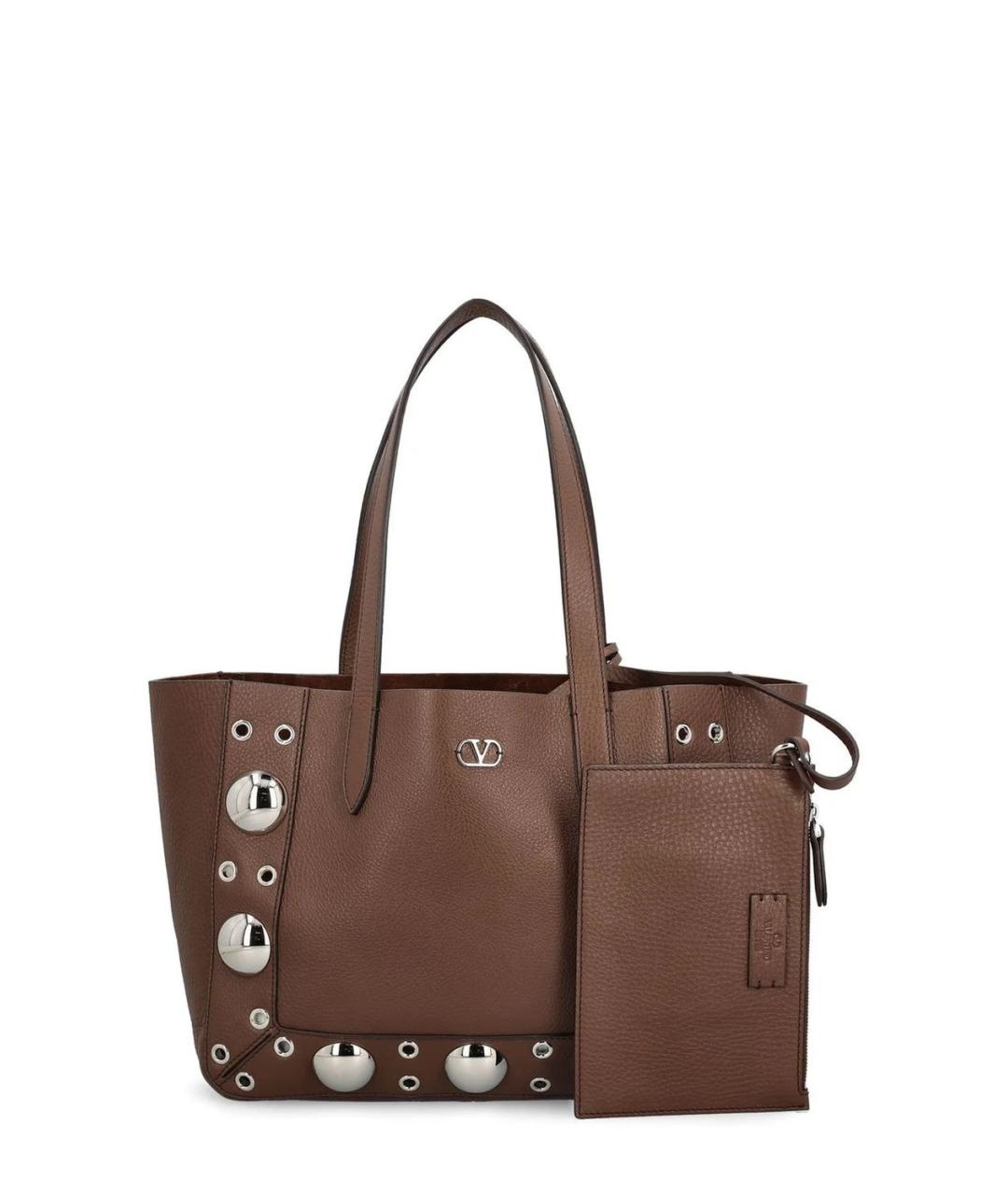 VALENTINO Коричневая кожаная сумка тоут, фото 1