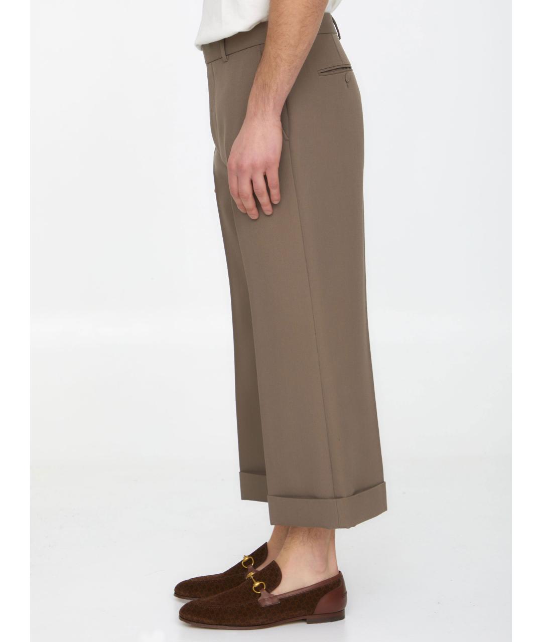 GUCCI Коричневые шерстяные повседневные брюки, фото 3