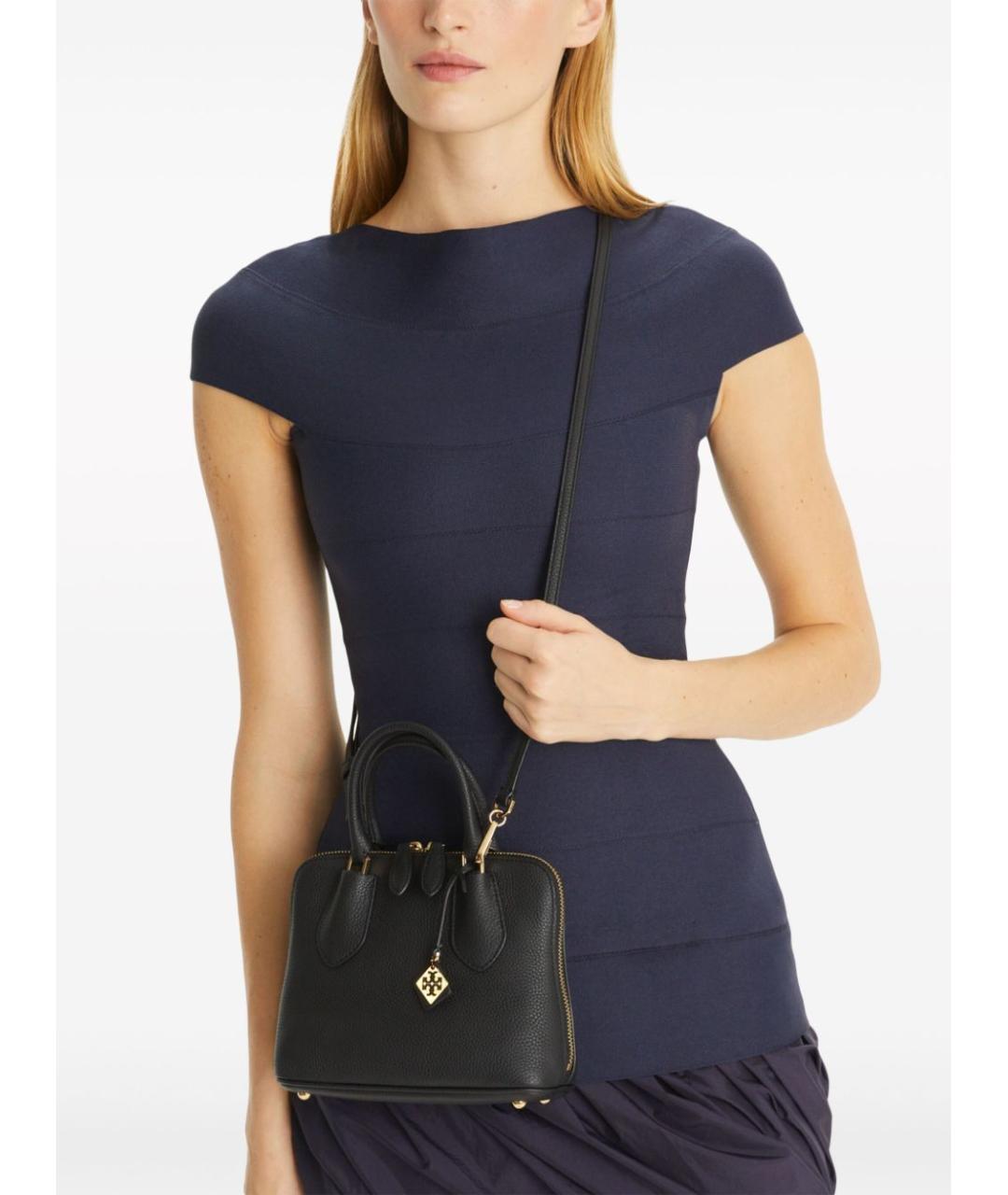 TORY BURCH Черная кожаная сумка с короткими ручками, фото 3