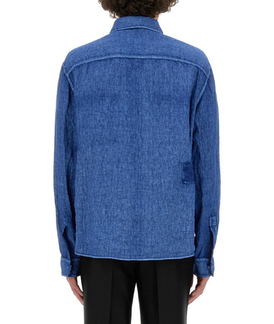 BURBERRY Синяя льняная кэжуал рубашка, фото 4