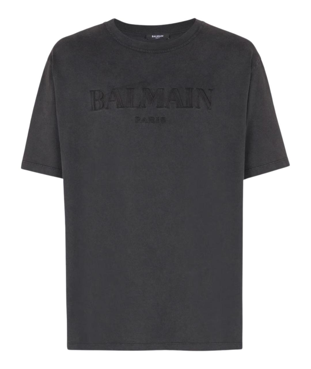 BALMAIN Серая хлопковая футболка, фото 1