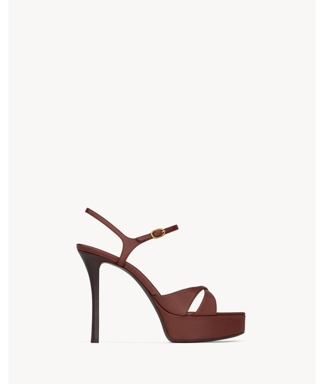 SAINT LAURENT Коричневые кожаные босоножки, фото 4