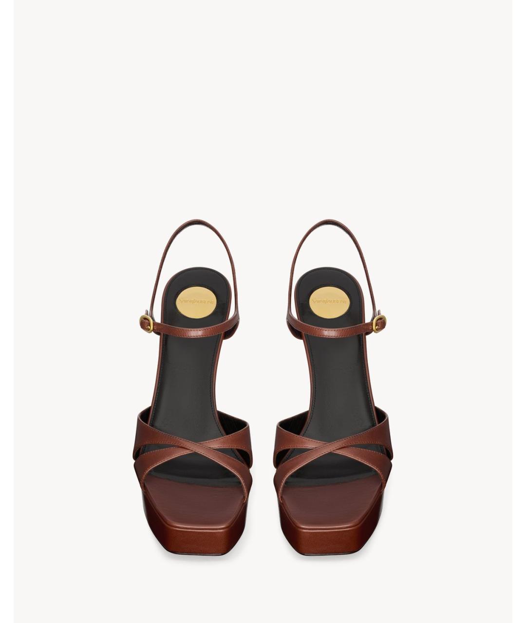 SAINT LAURENT Коричневые кожаные босоножки, фото 2