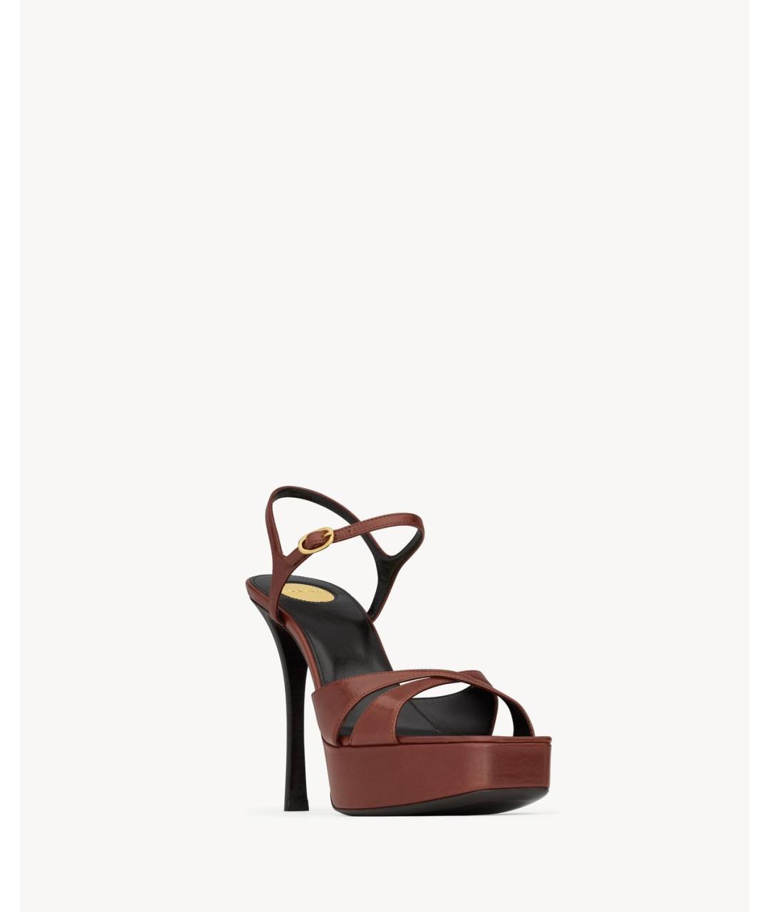 SAINT LAURENT Коричневые кожаные босоножки, фото 3