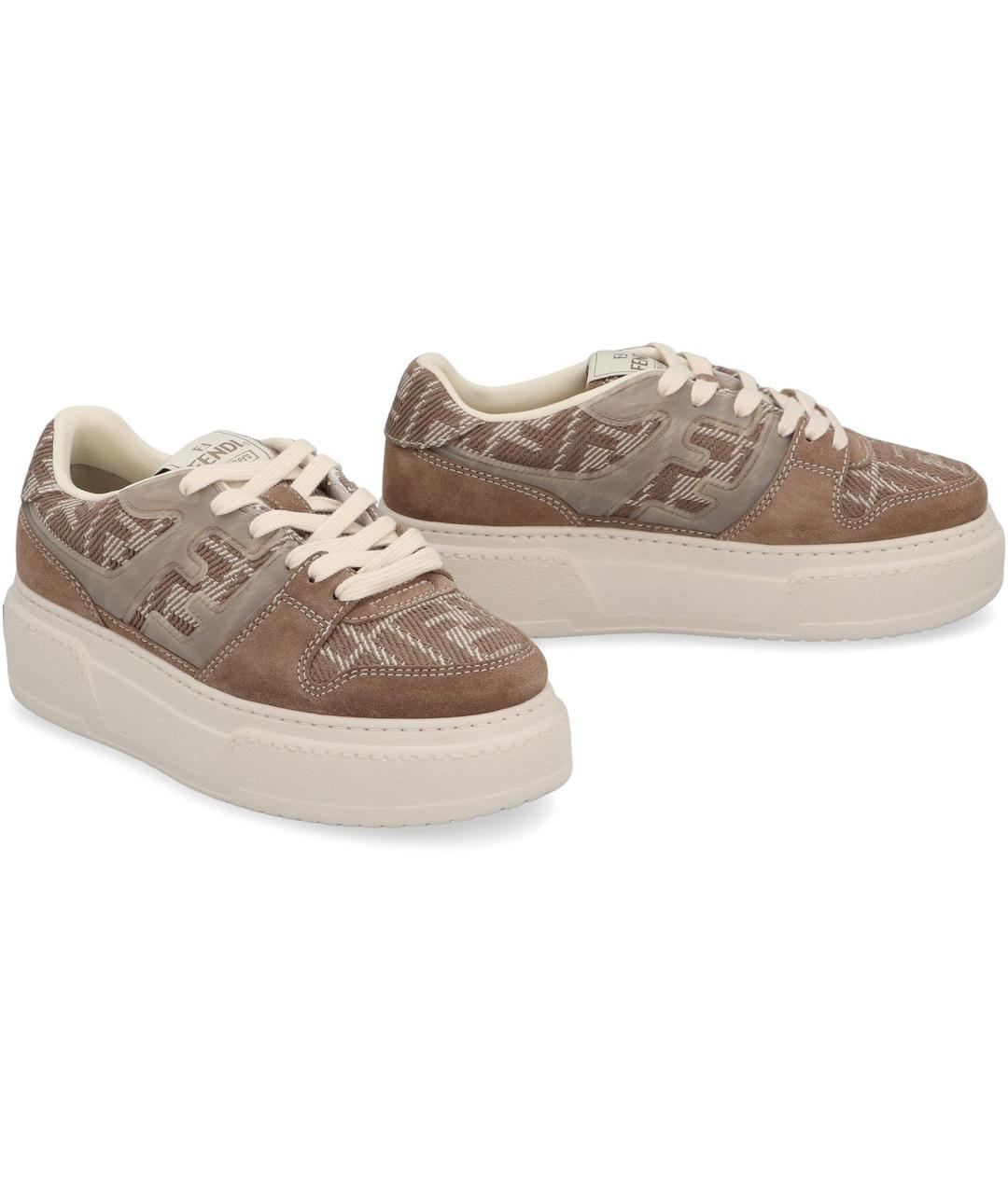 FENDI Коричневые кожаные кроссовки, фото 4