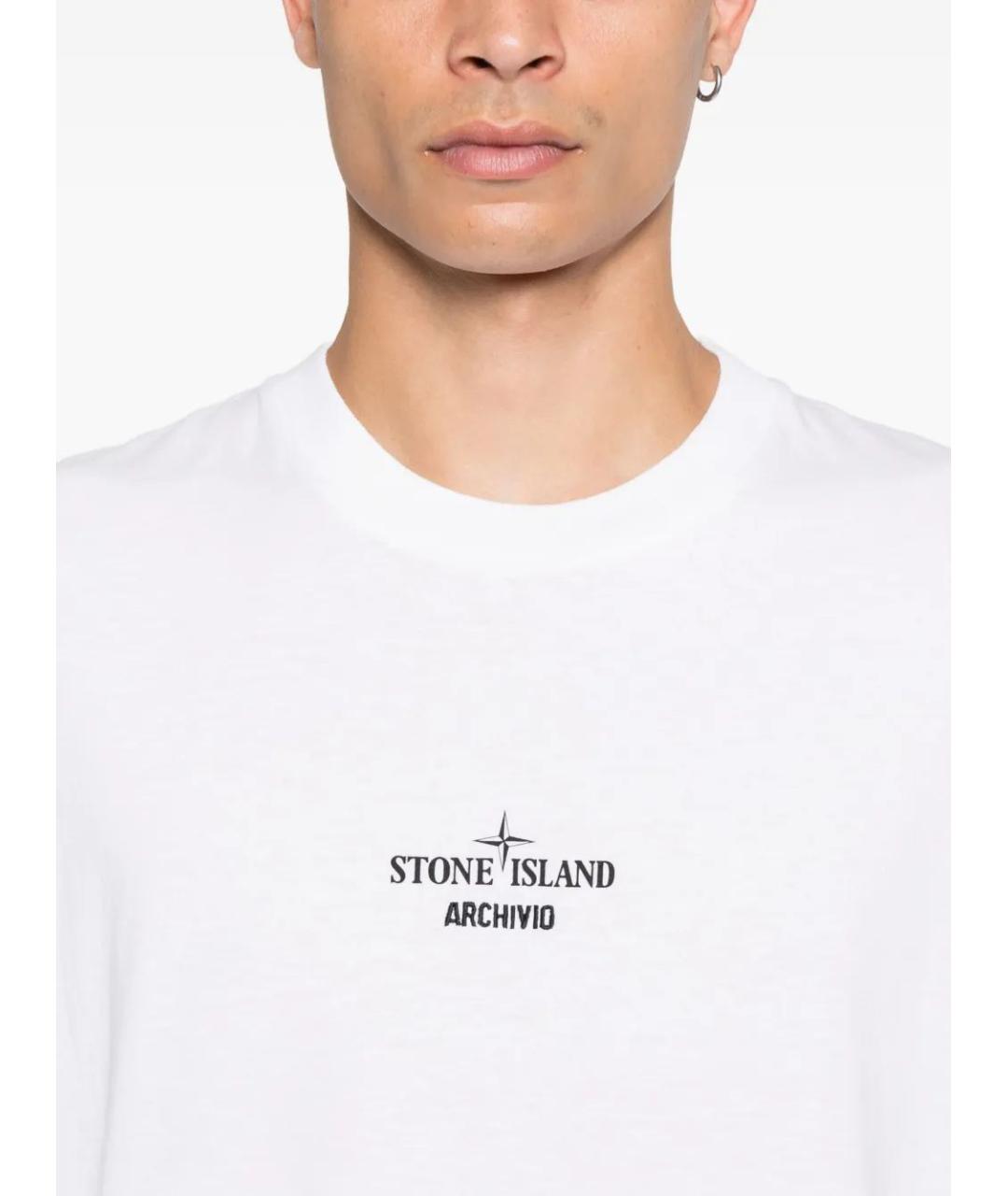 STONE ISLAND Белая хлопковая футболка, фото 4