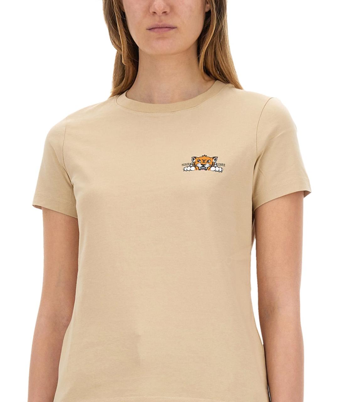 KENZO Бежевая хлопковая футболка, фото 4