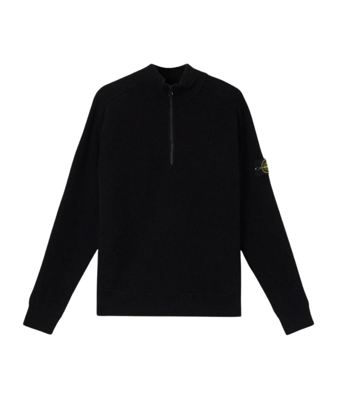 STONE ISLAND Черное хлопковое поло с длинным рукавом, фото 1