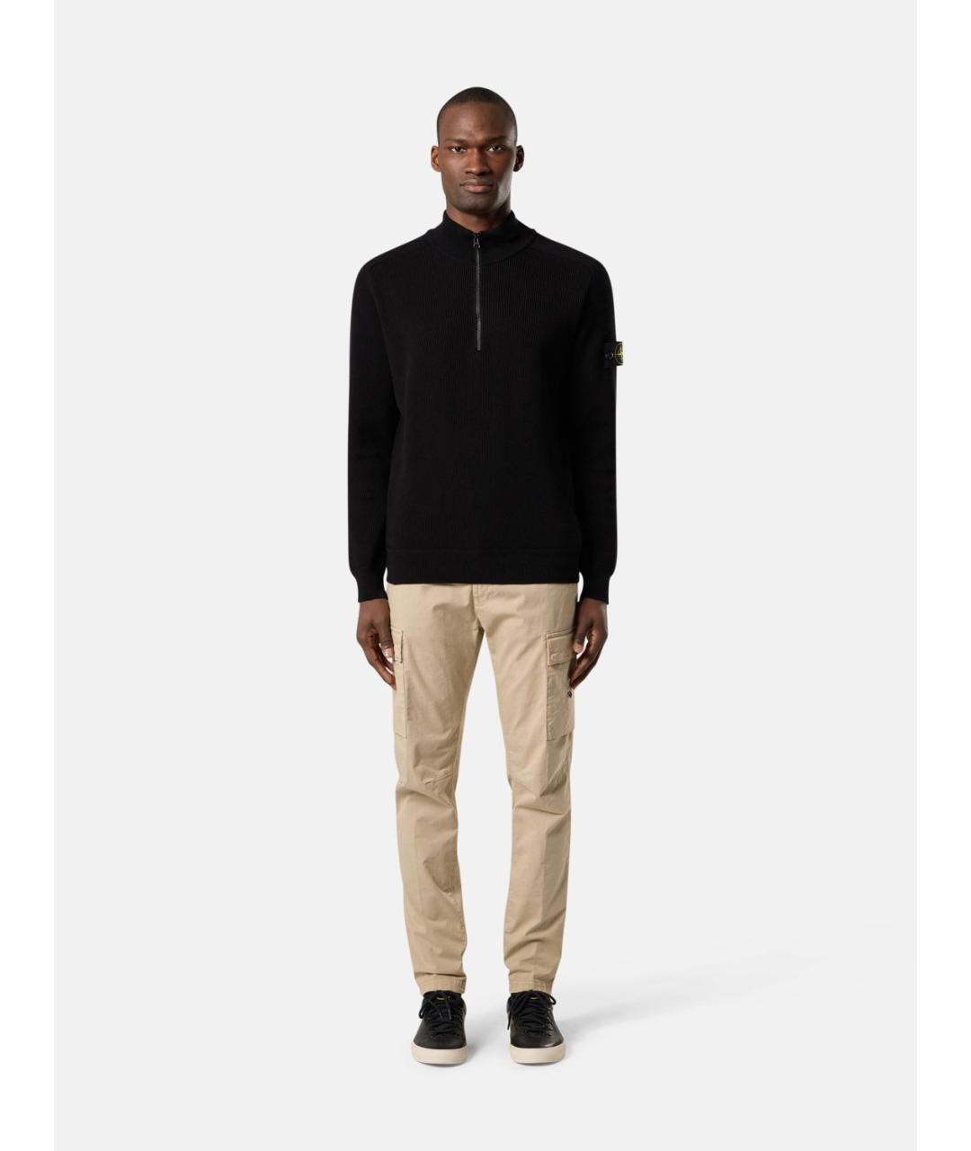 STONE ISLAND Черное хлопковое поло с длинным рукавом, фото 2