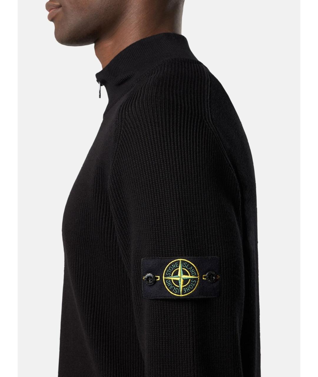 STONE ISLAND Черное хлопковое поло с длинным рукавом, фото 3