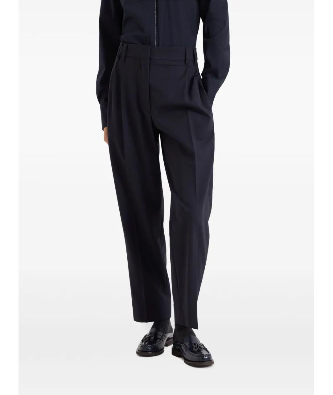 BRUNELLO CUCINELLI Темно-синие шерстяные прямые брюки, фото 3