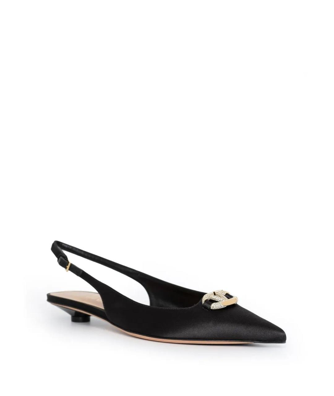 VALENTINO Черные текстильные лодочки на низком каблуке, фото 2