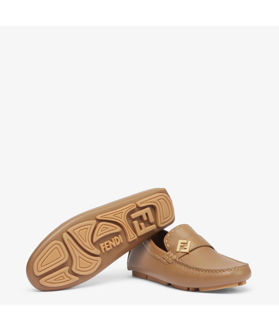 FENDI Бежевые кожаные лоферы, фото 4