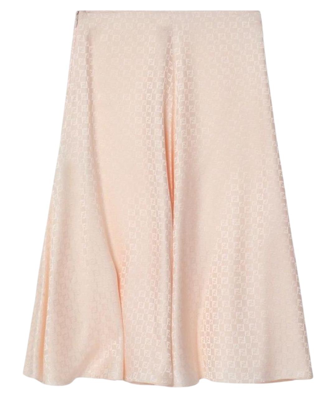 FENDI Розовая шелковая юбка миди, фото 2