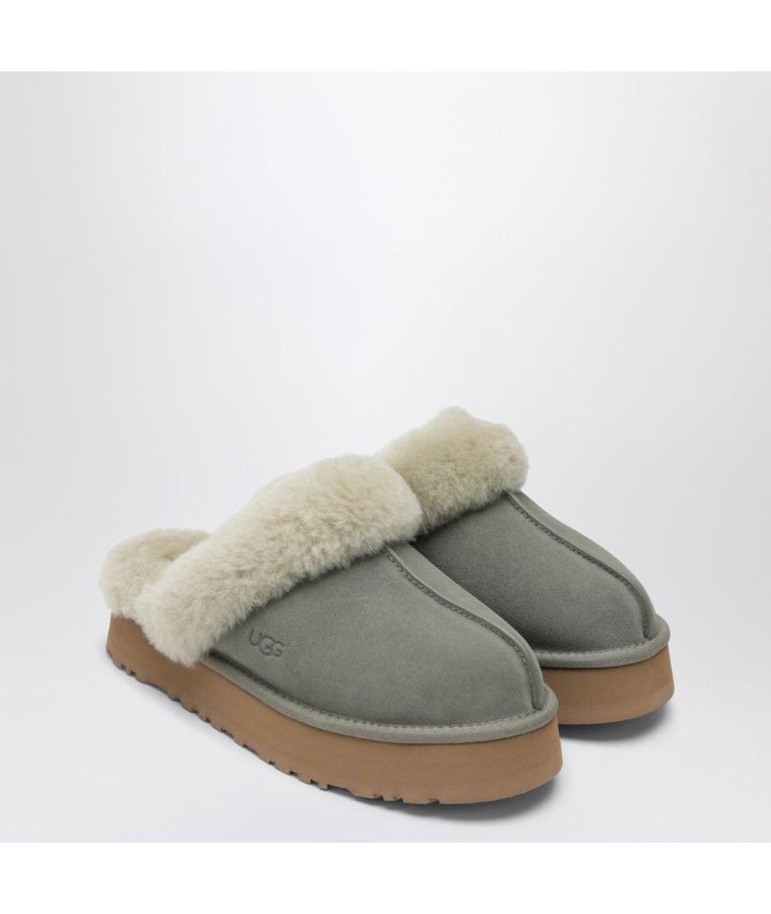 UGG AUSTRALIA Зеленые кожаные сабо, фото 2