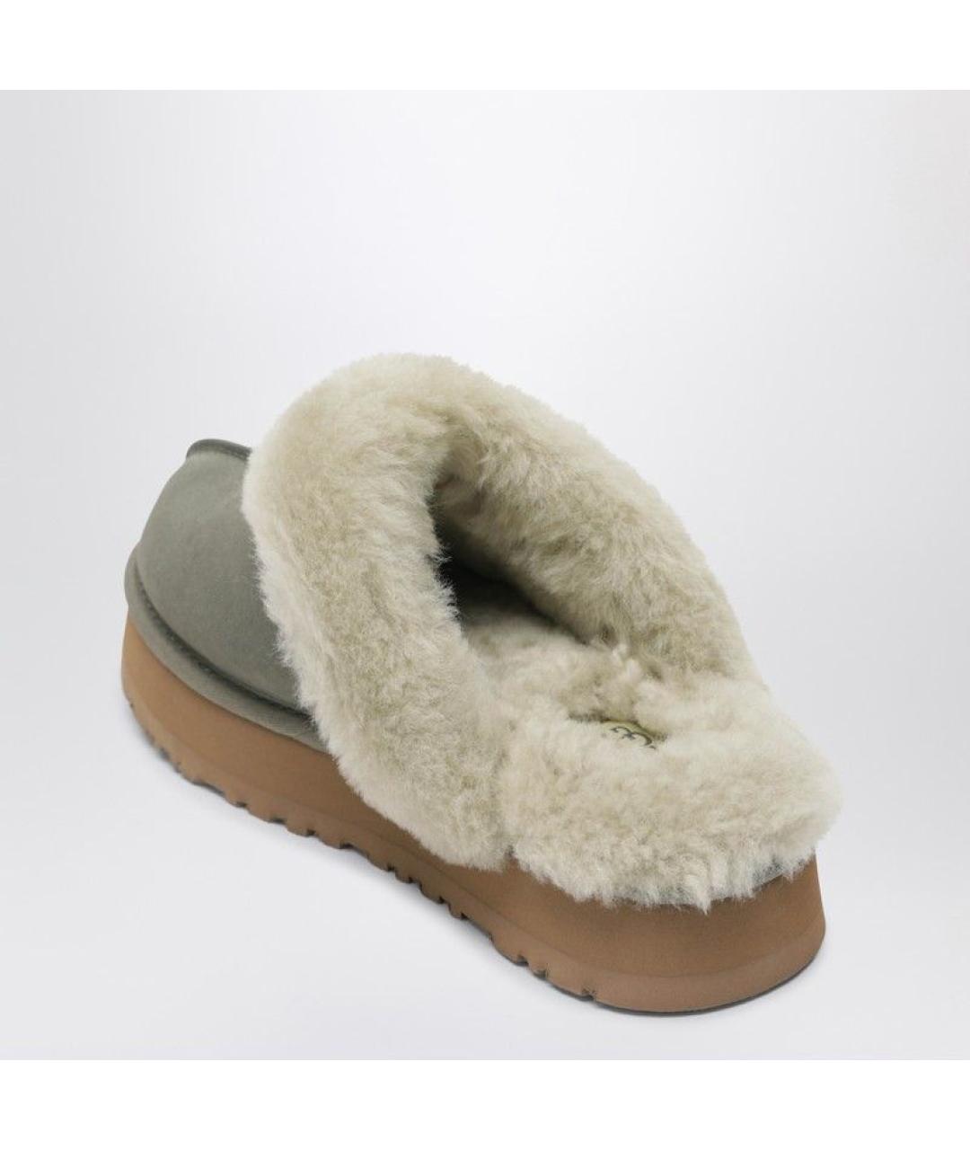 UGG AUSTRALIA Зеленые кожаные сабо, фото 3
